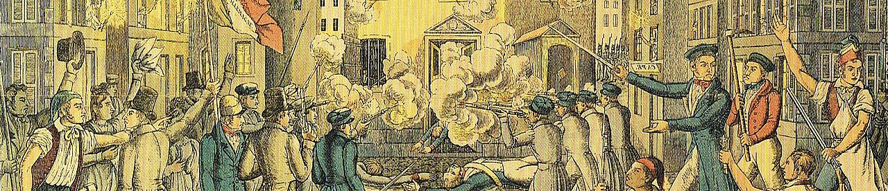 Der Frankfurter Wachensturm. Kolorierter Holzstich von Georgin nach Epinal, als gemeinfrei gekennzeichnet, Urheber ist Francois Georgin, https://commons.wikimedia.org/wiki/File:FRA_Wachensturm_1833.jpg?uselang=de, ausgeschnitten von HLZ, CC0 1.0