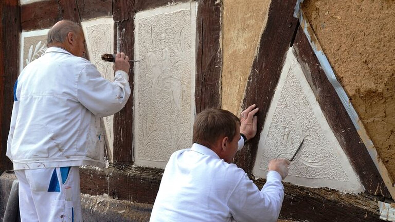 Hessischer Kratzputz; Foto: G. Stein/Beratungsstelle für Handwerk und Denkmalpflege